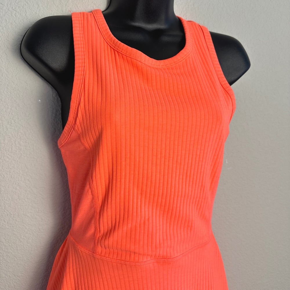 Free People Movement Neon Orange Ribbed Athletic Tennis Dress XS Crisscross Back - Picture 2 of 9